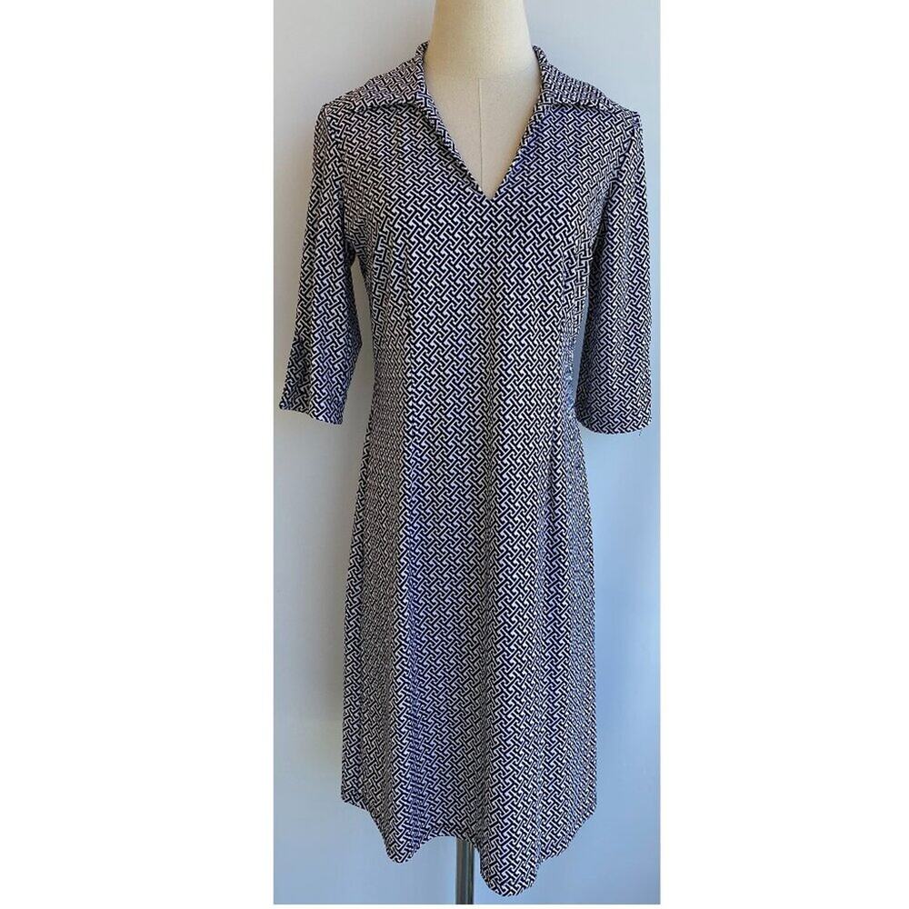 Jude Connally Dress 3/4 Sleeve Black & White Geometric Stretch sz M